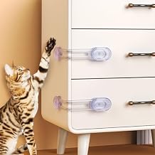 Cat Proof Cabinet Lock, Keep Cat or Dog Out of The Food Cabinet and Trash, Baby Proofing Safety Cabinet Lock - 2 Pack, Clear