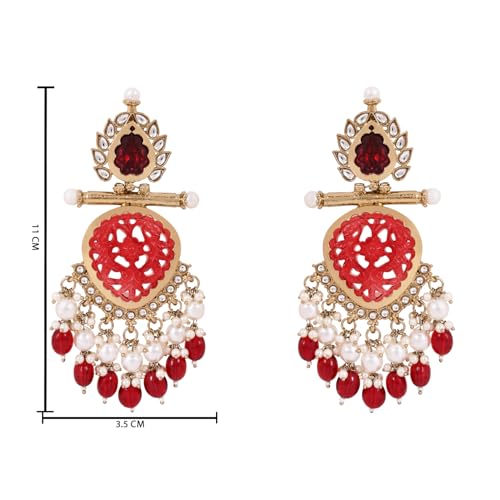 Image of I Jewels Traditional Kundan & Pearl Style Dangle Earrings For Women