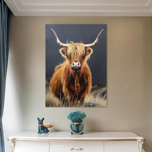 Toile vache des Highlands cadre intérieur tableau rustique 60x90