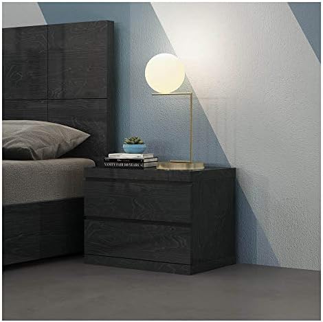 Whiteline Contemporary Modern Anna High Gloss Night Stand with Full Extension Drawers, Large, White
