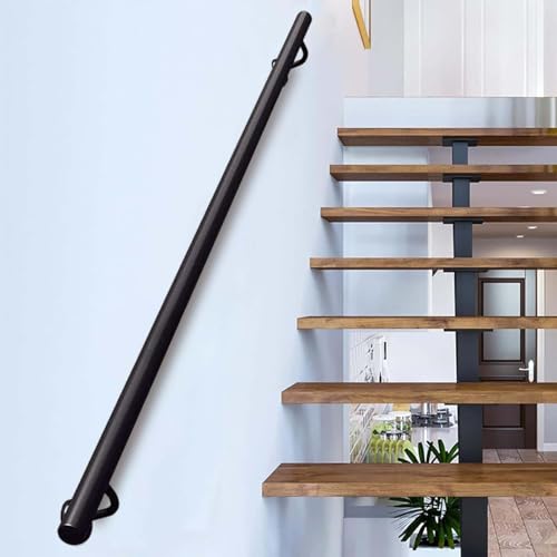 Corrimano per scale, 1, 2, 3, 4, 5, 6 metri, corrimano in metallo per scale, per interni ed esterni, montaggio a parete, corrimano antiscivolo, ringhiera per scale in tubi industriali, nero(30cm)