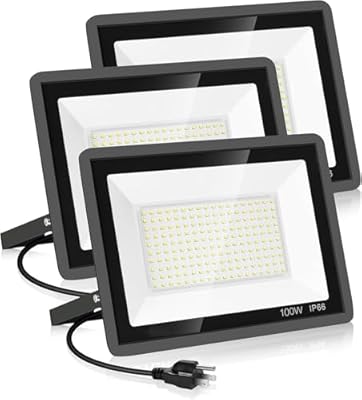 YANYCN 3 Pack 100W Led Flood Lights Outdoor,Super Bright 11600LM Security Lights with Plug,Exterior IP66 Waterproof 5000K Daylight White FloodLight for Basketball Court, Yard, Garden, Playground