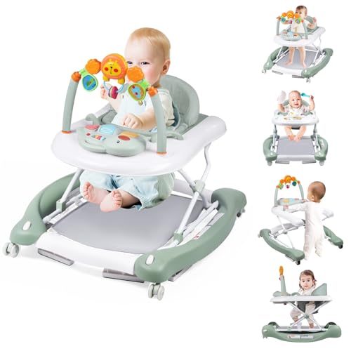 Boyro Baby Baby Walker, 5-in-1 Baby Walkers for Boys and Girls 6-12 Months with Bouncer, Removable Footrest, Feeding Tray &amp; Music, Foldable &amp; Adjustable Activity Walker for 6-18 Months Toddler Infant
