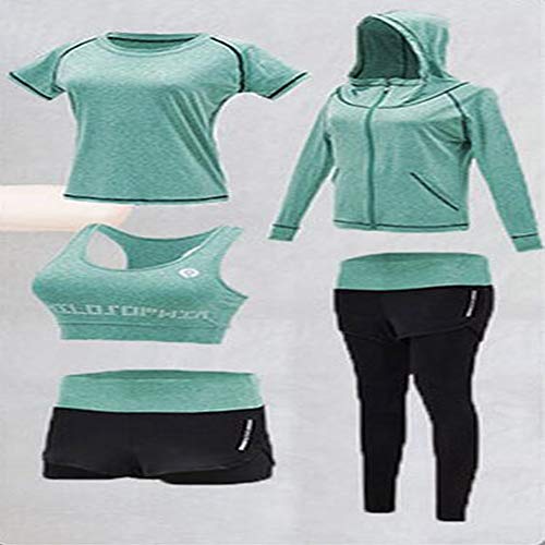 TIAN Women's yoga wear, quick-drying clothes, casual workout clothes, comfortable and breathable, good elasticity, suitable for running/yoga practice (green/pink/dark grey),Green,S