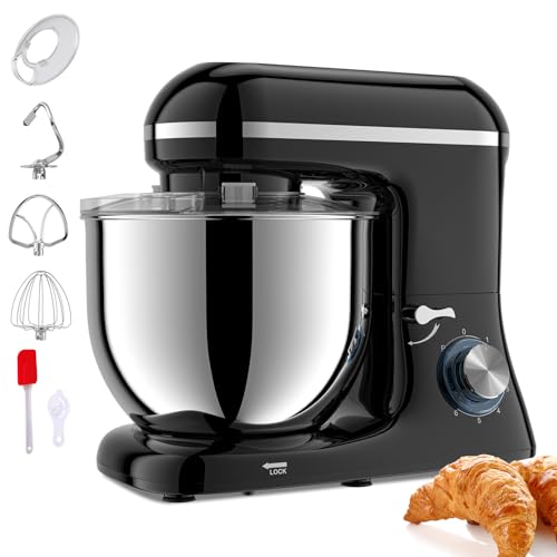 CAOJS Batidora de pie, batidora de Cocina de 6 velocidades con batidor de Huevos, Gancho amasador y batidor Plano, Gran Capacidad de 7 litros, Ideal para Hornear Pasteles, Galletas, Pan y ensaladas