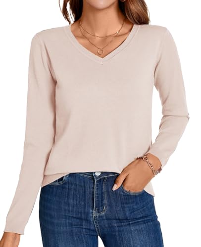 Image of MINTLIMIT Lightweight Sweaters for Women 2024 Casual Fall Long Sleeve Shirts Blouse Knit V Neck Pullover Sweater Tops