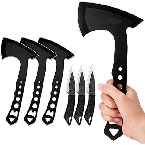 TIMINGILA Throwing Axes Tomahawks, 3 Pack One Piece Steel Throwing Axe, 10.6" Full Tang Hatchet Throwing with Nylon Sheath and Built-in Bottle Opener for Camping, Game, Competition and Recreation Cover