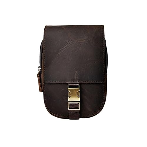 Retro Hooked Top Layer Leather Zipper Mobile Phone Sports Waist Bag