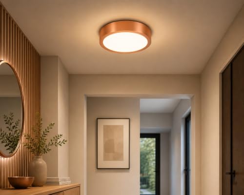 Image of AHUJA INTERNATIONAL Modern Deco Surface Ceiling Light 3W Brass Finish Aluminum Decorative Indoor Lighting Fixture for Living Room, Bedroom, Hallway, Hotel & Home Decor Warm White Pack of 1, (Copper)