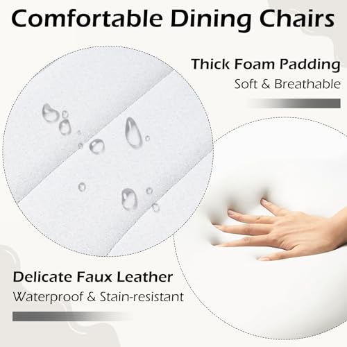 ECOTOUGE Dining Chairs Set of 4, Comfy Faux Leather Kitchen Chairs with Metal Legs, Mid Century Modern Chair for Bedroom, Living Room, Light Grey - Thumbnail 4