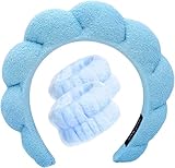 Spa Headband Wrist Towels Scrunchies/Wristband Set for Washing Face, Skincare Headbands for Women Terry Towel Cloth Fabric Puffy Sponge Facial Headband Hair Bands Wristbands for Makeup Removal, Shower -  LALAXAVA