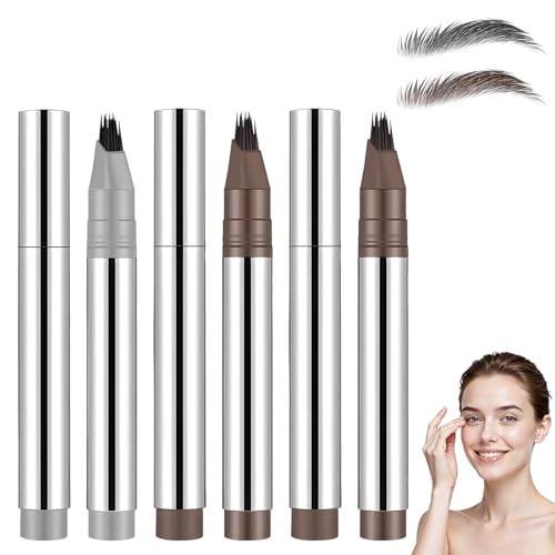 Lápiz de cejas, 3 unidades, microblading, resistente al agua, con aplicador microramificado (gris-negro/amarillo/marrón)