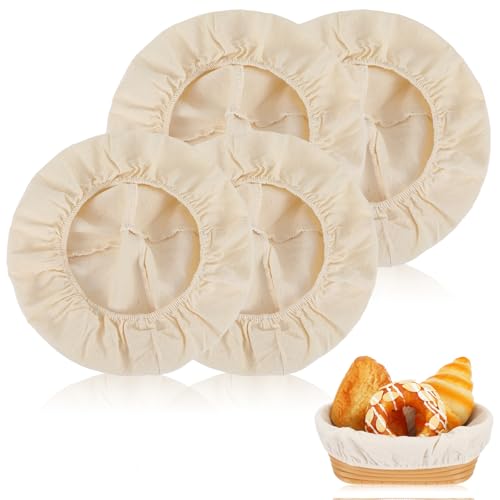 YBEATY 4 piezas de lino Liner Fermentación Cesta redonda de lino Cesta de fermentación Cesta de pan Cubierta elástica para pan de fermentación Cesta de fermentación Bandeja de tela para hornear pan