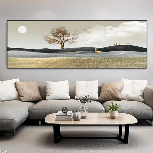 Toile art peinture nordique haut de gamme paysage abstrait arbre lune
