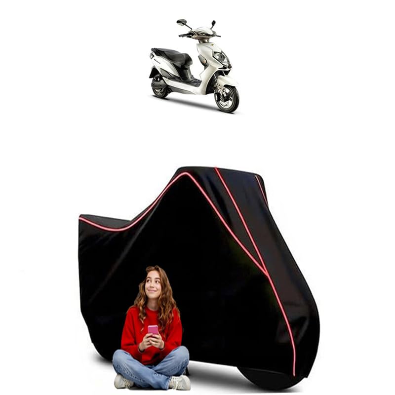 Image of Evolet Derby Scooty Bike Cover Water Resistant Outdoor Use Universal Fit Scooters Motorcycles Heavy Duty UV Protection Dust Rain Scratch Resistant Elastic Bottom Black Blue Piping