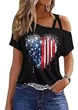 American Flag Off The Shoulder Top for Women Trendy 4th of July Summer Tops Off Shoulder Top Patriotic Tops (Meduim, Black4)