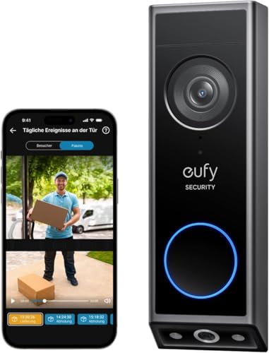 eufy Security Video türklingel E340, Dual türklingel mit Kamera mit Paketerkennung, 2K Full HD Farb-Nachtsicht,kompatibel mit HomeBase S380, Gebührenfreie Nutzung (Generalüberholt)