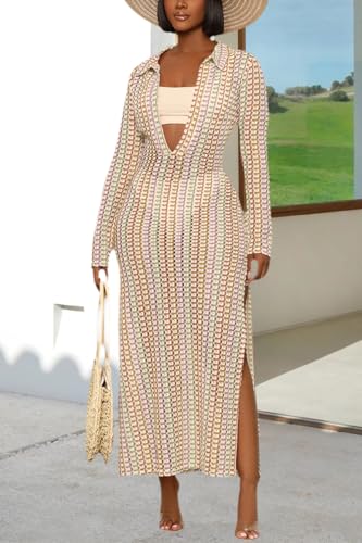 YouSexy Women's Sexy Swimsuit Maxi Dress Long Sleeve Hollow Out Long Beach Cover Up Dress4