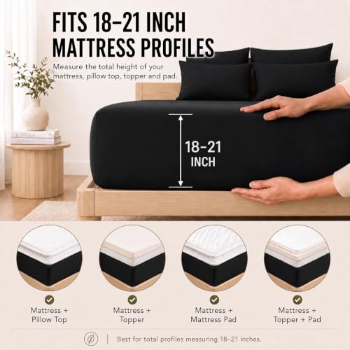 Image of CozyLux 6-Piece Queen Sheet Set, Fits 18-21 Inch Mattresses, Oeko-TEX