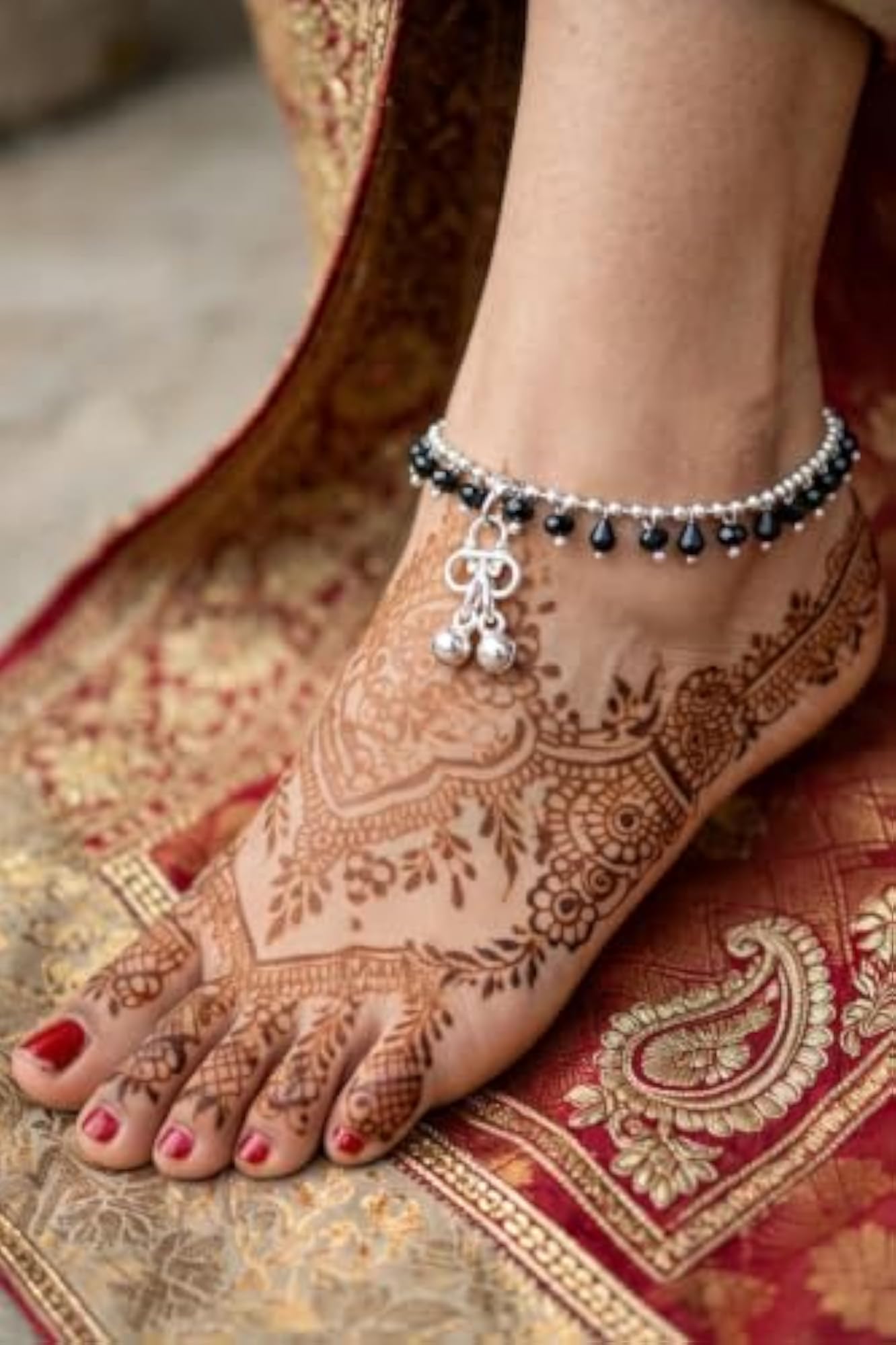 Black Crystal Beads Anklet Payal for Women