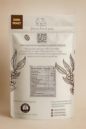 Image of Vaishnavi Estate's Dark Roast Robusta Coffee | Single Origin | Shade Grown | Freshly Roasted & Ground | Moka Pot - (250g, Pack of 2)