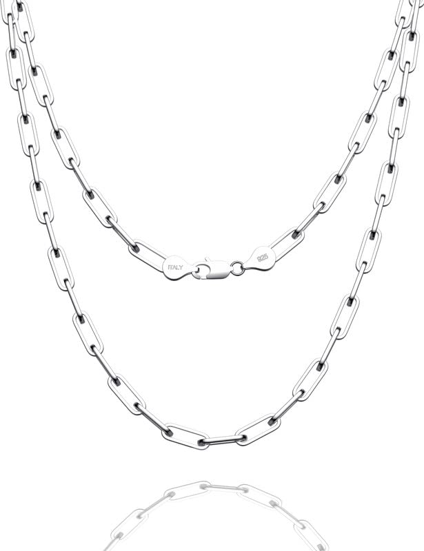 ASDULL 925 Sterling Silver Clasp Paperclip Chain 2/3/4/5mm Necklace for Women Men Silver Link Chain Necklace for Women 16/18/20/22/24/26/30 Inches