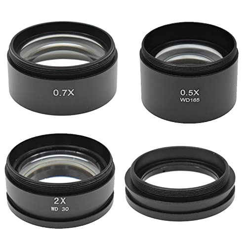顕微鏡キット 0.5X 0.7X 2X 1x 双眼三眼顕微鏡実体顕微鏡補助対物レンズバーローレンズ増加作動距離 顕微鏡レンズアダプター(0.5X 0.7X 1X 2X)