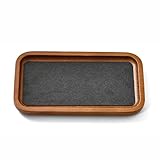 Oirlv Bandeja para joyas de madera maciza, pequeña bandeja para joyas, para anillos, pendientes, pulseras, collares, organizador (rectángulo, gris oscuro)