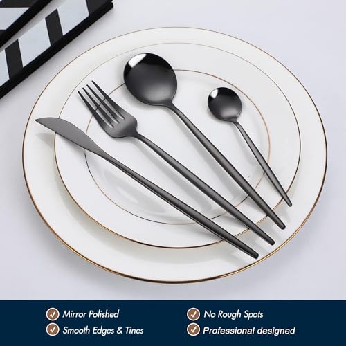 Image of Stainless Steel Black Cutlery Set for 6 Person with Gift Box 24 Pieces Mirror Finish Luxury Premium Flatware Set for Dining Table Hotel Cafe Bar Restaurant House Warming Gifts