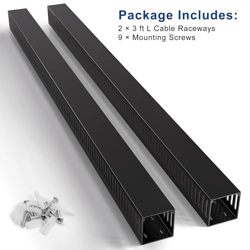 Image of ZhiYo 3 inchH x 3 inchW Cable Raceway, 6ft Under Desk Wire Management Channel Black | Slotted Wire Duct, 2 Pack (3 ft Each), Heavy-Duty PVC Cable Management for Server Racks, Network Cables & Electrical Cabinets