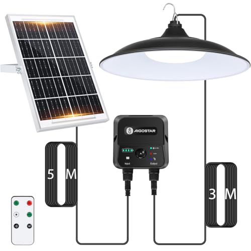 Aigostar-Lampada Solare con Sensore di Movimento,70W,Cavo da 8 M,Batteria di Grande Capacità da 6000 mAh,Luce Solari da Esterno con Telecomando,IP65 Impermeabile per Interno/Esterno,Campeggio,6500K