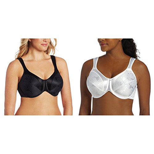 Bali Women's 2 Pack Satin Tracings Minimizer Underwire Bra, Black/White, 40D