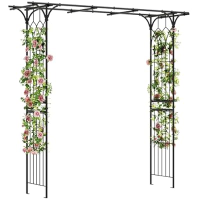 DWVO 81" H Garden Arch and Arbor, Black Arch for Climbing Plants Outdoor, Wedding Ceremony Archway Decoration for Lawn, Patio, Backyard