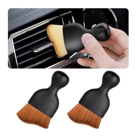 Blilo 2PCS Car Interior Detailing Brush with Dust Cover, Auto Soft Hair Cleaning Brushes, Scratch Free Curved Dirt Collectors, for Vehicle Dashboard Air Conditioner Vents Leather (Dark Brown/2PCS) Cover