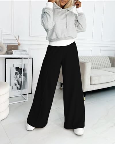 HOPYOP Womens Sweatpants Wide Leg Pants for Women Fall Winter Baggy V Crossover Womens Sweat Pants with Pockets4