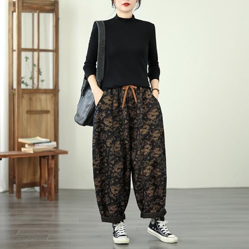 LAI MENG FIVE CATS Women's Vintage Harem Baggy Jeans Drawstring Elastic High Waist Barrel Denim Loose Pants3