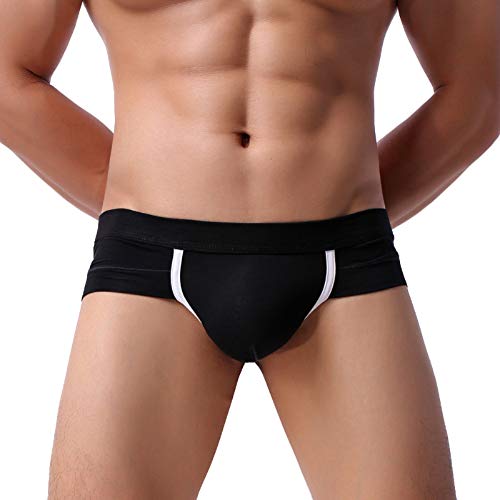 PAOLIAN Calzoncillos para hombre, ropa interior colorblock slips para hombre, sexy, de algodón, suave, abultado, tanga negro M