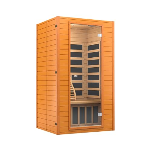 Infrared Sauna Room for Home, Near Zero EMF Indoor Home Sauna for up to 2 Person with Infrared Red Light Therapy, Bluetooth Speakers, Canadian Hemlock Wood 1-2persons Wood