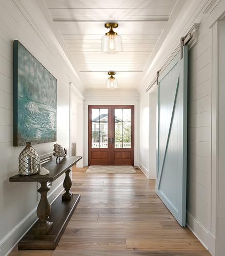 Image of YUBOLE Gold Ceiling Light Mid Century mini Glass Schoolhouse Light Semi-Flush Mount, Clear Glass E26 Based for Kitchen Nurse Room