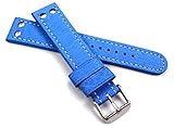 Sulla 22mm Herren Leder Uhrenarmband Pilot Wasserbüffel mit Nieten Hell blau WB
