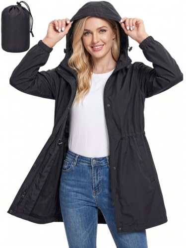 APEXUP Long Rain Jacket Women, Hooded Rain Coats Mesh Lined Windbreaker | Breathable Mesh Lining, Two-Way Zipper, Adjustable Waist, Water-Resistant Trench Coat, Outdoor Raincoat for Travel Daily Wear - image 1