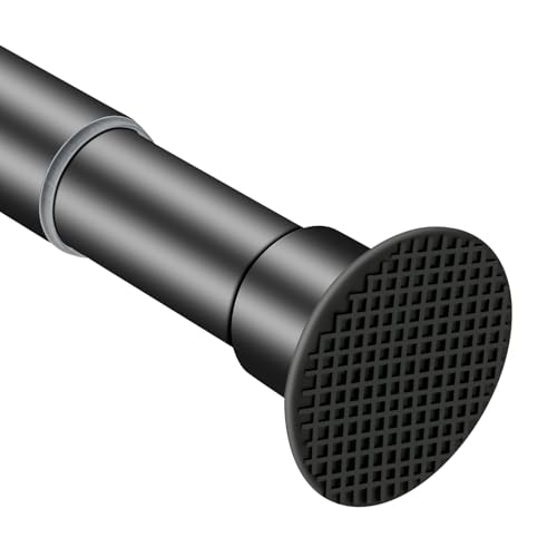 Barra de cortina de ducha negra de 28 a 102 pulgadas, nunca se oxida, antideslizante, ajustable, sin taladrar, barra de tensión de resorte resistente para baño, armario, ventanas, divisor de
