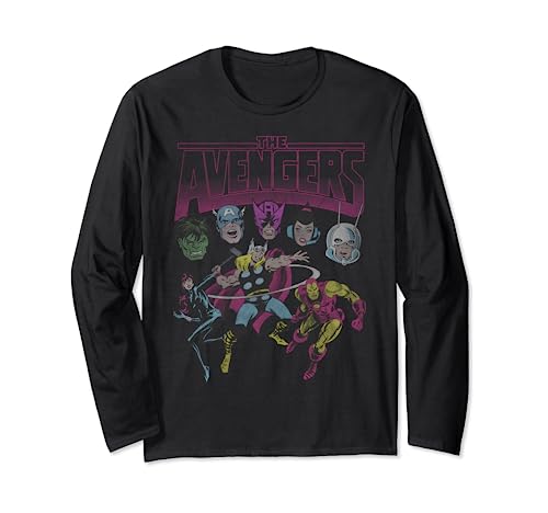 T-shirt Avengers Marvel vintage à manches longues imprimé rétro gris anthracite pour homme