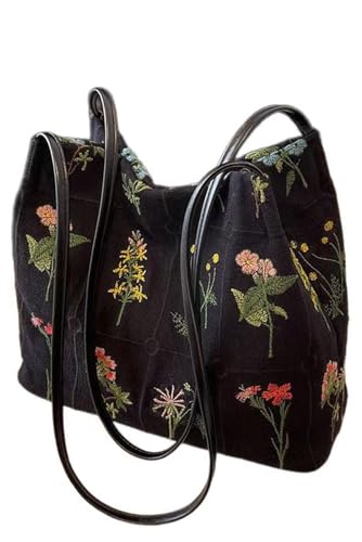 BOAEUR Tote Purse for Women Floral Embroidered Small Tote Bag Flower Graphic Cute Purse Tote