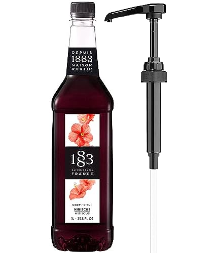 Image of 1883 Hibiscus Syrup with Pump - Premium Floral Flavoring Syrup for Hot & Cold Drinks, Tea, Lemonade, Cocktails & Mocktails - 1L (33.8 fl oz) Bottle