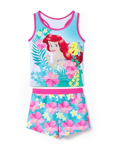 Disney Princess Ariel Toddler Girls 2PCS UPF 50+ Sleeveless Tankini Hawaii Rash Guard Set Bathing Suit Holiday Swimsuit Green 4-5T