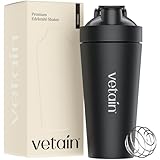 VETAIN Edelstahl Shaker 700ml - 100% Auslaufsicher - Premium Protein Shaker mit Mixball - Außen gravierte Messskala - Frei von BPA & DEHP - spülmaschinenfest, robust & langlebig