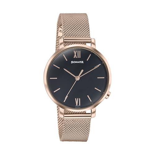 Image of Sonata Elegent Essentials Quartz Analog Black Dial Stainless Steel Strap Watch for Women