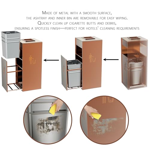 CrazyAnt Commercial Trash Can - 42L Heavy Duty Stainless Steel Garbage Bin with Ashtray & Liner, Fingerprint-Resistant Indoor Outdoor Waste Container for Restaurant,Hotel,Shopping mall,13"x13"x30" - Image 3