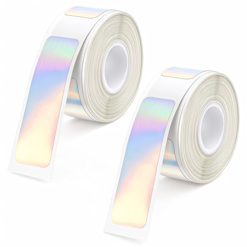2 Rolls/320 Pcs Label Maker Tapes for Phomemo D30 12 x 40 mm Holographic Thermal Labels Waterproof Self-Adhesive Print Master Labels Refill for Office Home Organizing Storage